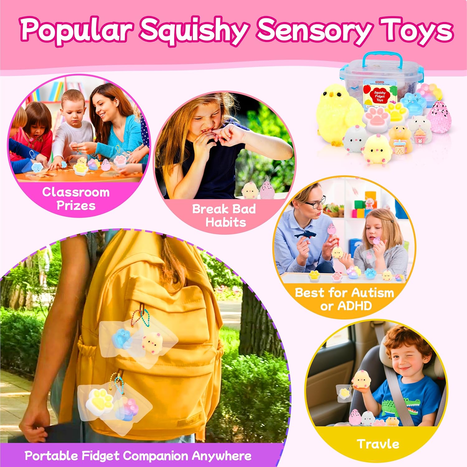 10 Pack Taba Squishy Toys kit with Toy Box & Cute Stickers