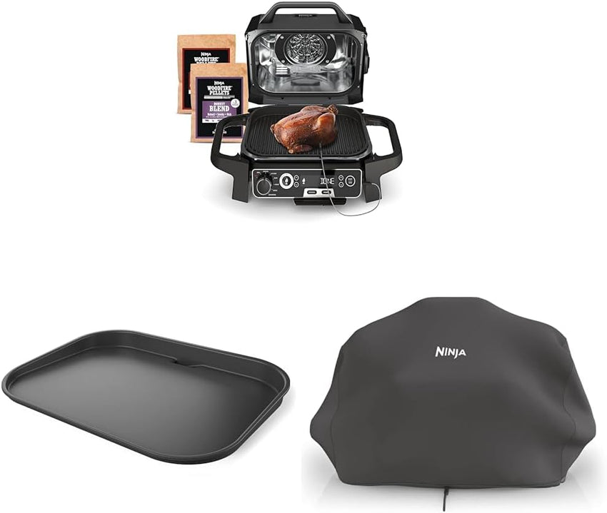 7-in-1 Grill & Smoker with Thermometer. Air Fryer. BBQ. Bake. Roast. Broil - Portable Electric Outdoor Grill. Grey