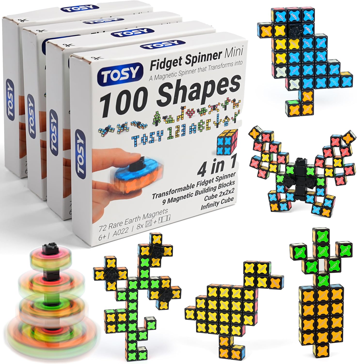 TOSY Magnet Fidget Spinner Mini - 8 Blocks. 3 in 1 Toy: Transformable Fidget Spinner. Infinity Cube. 2x2 Puzzle Cube. Easter Basket Stuffers for Kids/Adults. STEM Sensory Stress Relief Toy : Toys & Games