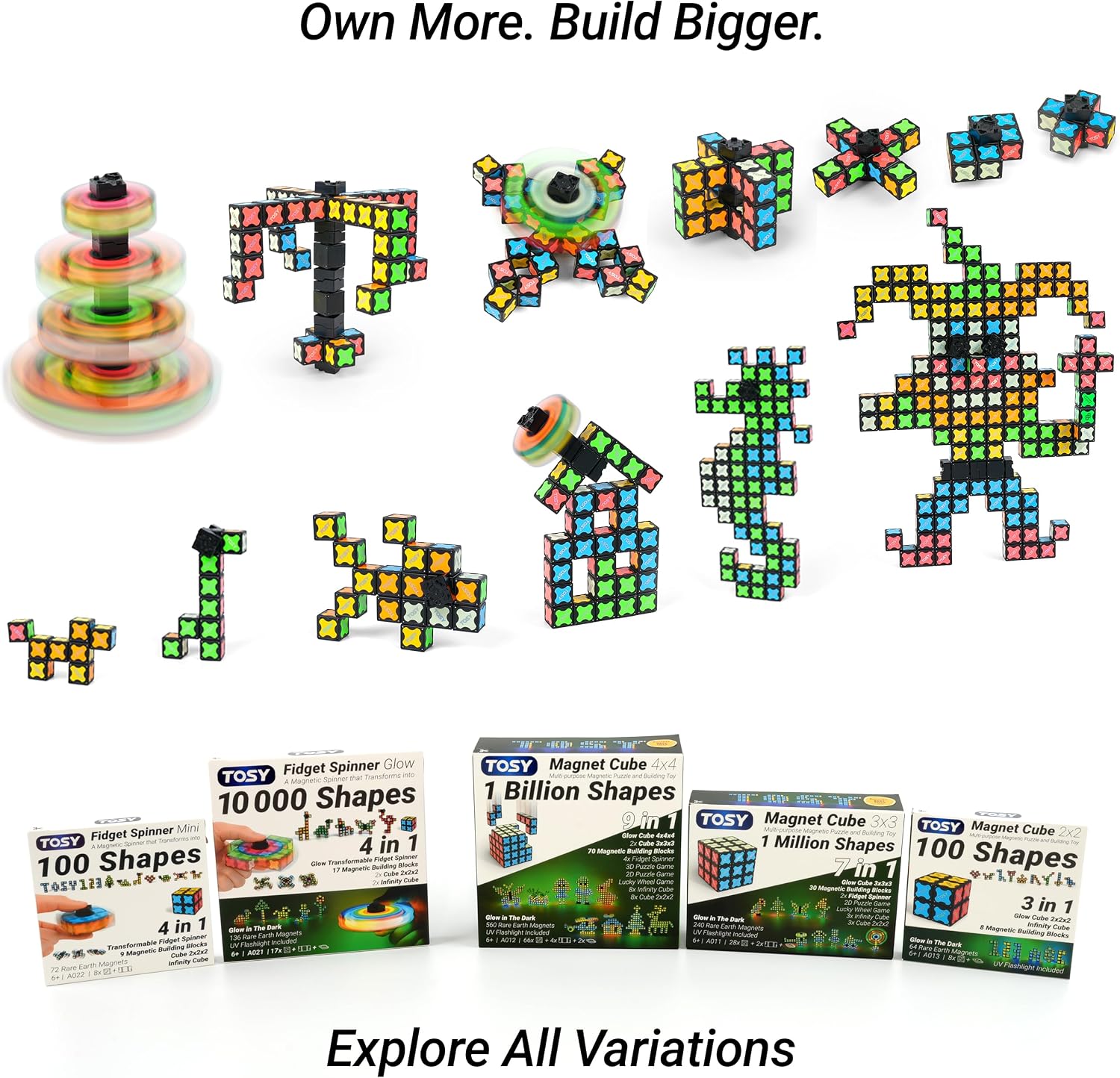 TOSY Magnet Fidget Spinner Mini - 8 Blocks. 3 in 1 Toy: Transformable Fidget Spinner. Infinity Cube. 2x2 Puzzle Cube. Easter Basket Stuffers for Kids/Adults. STEM Sensory Stress Relief Toy : Toys & Games