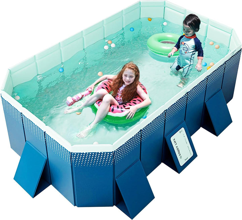 Foldable Non-Inflatable Kids' and Adults' Outdoor Swimming Pool - Hard Plastic Shell. Kid Pool for Backyard Dog Pools (158 x 76 x 20)