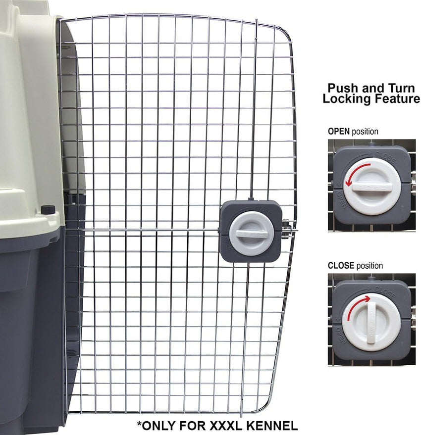 SportPet Designs Plastic Kennels Rolling Plastic Airline Approved Wire Door Travel Dog Crate. XXX-Large. Gray
