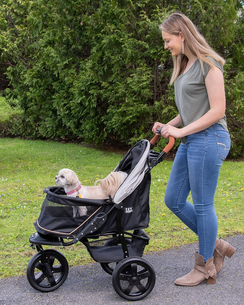 Pet Gear No-Zip AT3 Pet Stroller for Cats/Dogs. Zipperless Entry. Easy One-Hand Fold. Jogging Tires. Removable Liner. Cup Holder + Storage Basket. 1 Model. 2 Colors
