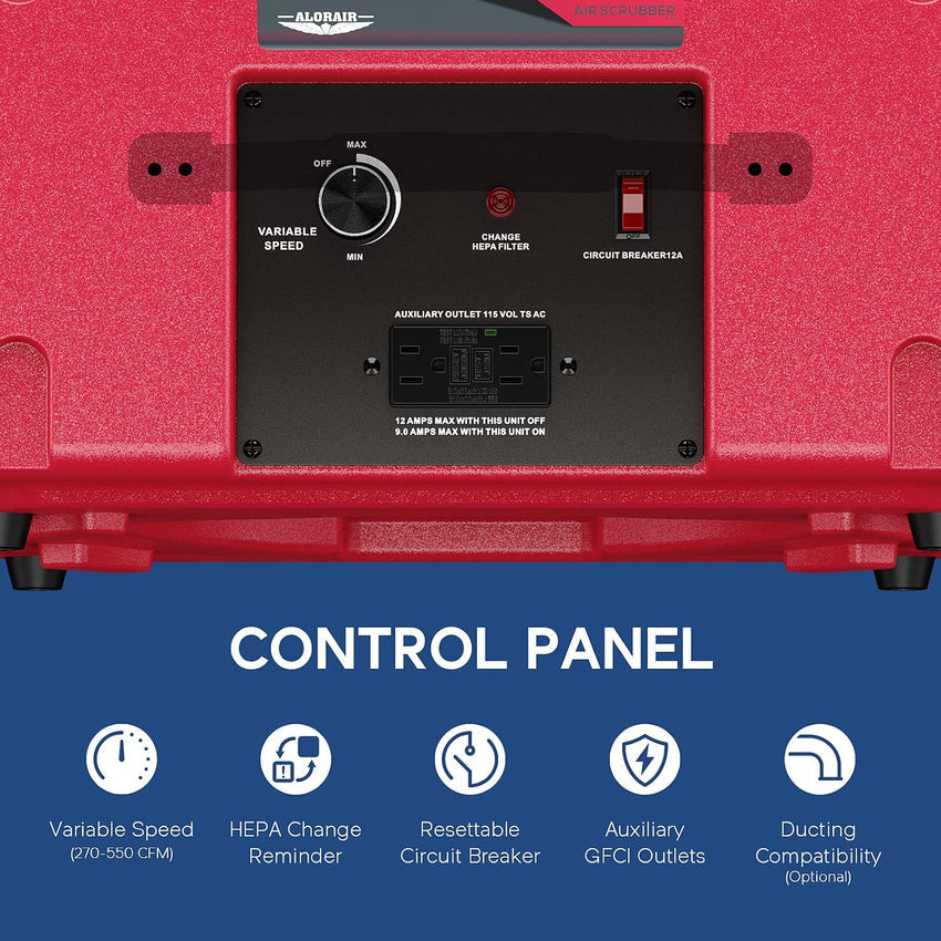 Air Scrubber with 3 Stage Filtration. Stackable Negative Air Machine for Industrial and Commercial Use. Heavy Duty Air Cleaner with MERV-10 Filter. HEPA/Activated carbon Filter. Red