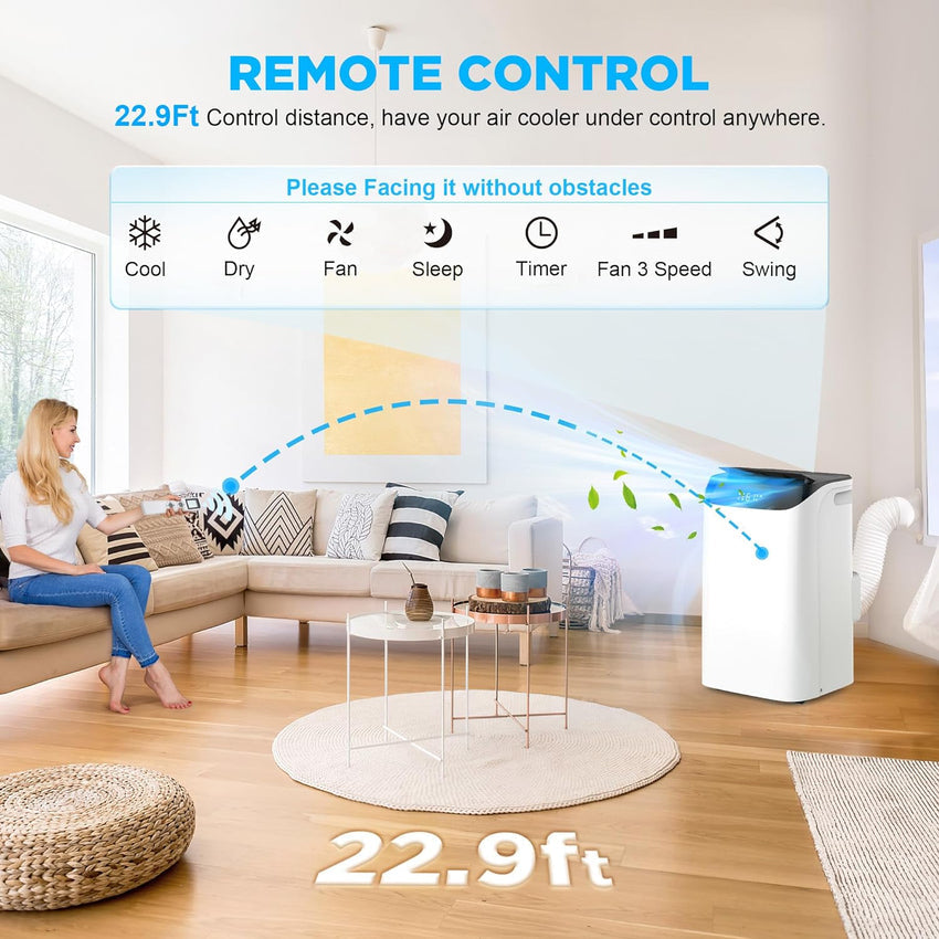 Portable Air Conditioners with Remote Control. 3-in-1 Free Standing Cooling AC Unit with Fan & Dehumidifier. Cools Room up to 700 sq.ft. Smart/Sleep Mode.3 Speed.Auto Swing.24H Timer