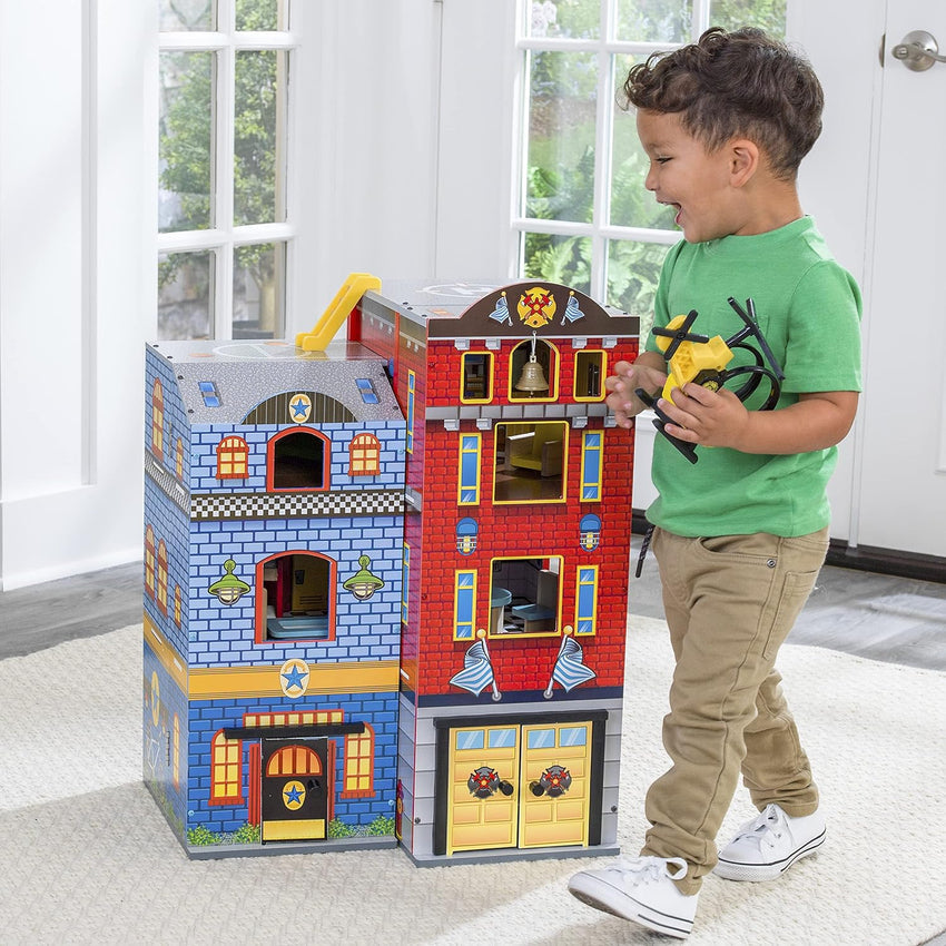 Wooden play set. 3 levels. with 26 accessories. folds for storage
