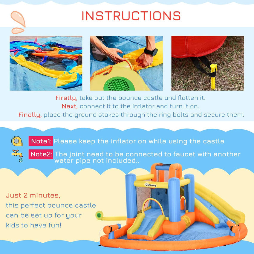 Kids Inflatable Water Slide 5-in-1 Bounce House Water Park Jumping Castle with Water Pool. Slide. Climbing Walls. & 2 Water Cannons. 450W Air Blower