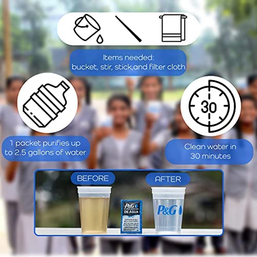 P&G Purifier of Water Portable Water Purifier Packets (Box of 240 Packets). Emergency Water Filter Purification Powder Packs for Camping. Hiking. Backpacking. Hunting. and Traveling.