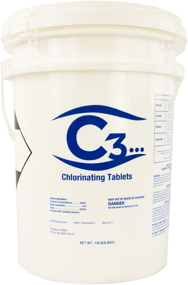 C3... 3 Stabilized Chlorine Tablets for Swimming Pools and Spas | Individually Wrapped | Slow Dissolving Tabs | 50 Pounds