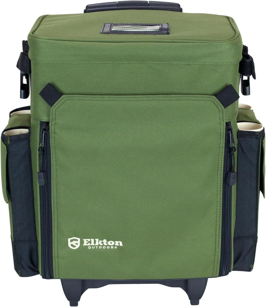 Elkton Outdoors Rolling Tackle Box with Wheels - Waterproof Rolling Fishing Backpack. 5 Removable Tackle Trays. 4 Rod Holders. Fishing Gifts for Men. Fish Tackle Bag. Roller Tackle Box