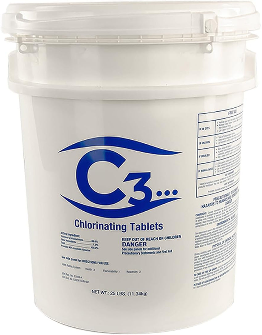 C3... 3 Stabilized Chlorine Tablets for Swimming Pools and Spas | Individually Wrapped | Slow Dissolving Tabs | 50 Pounds