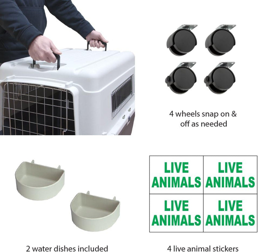 SportPet Designs Plastic Kennels Rolling Plastic Airline Approved Wire Door Travel Dog Crate. XXX-Large. Gray