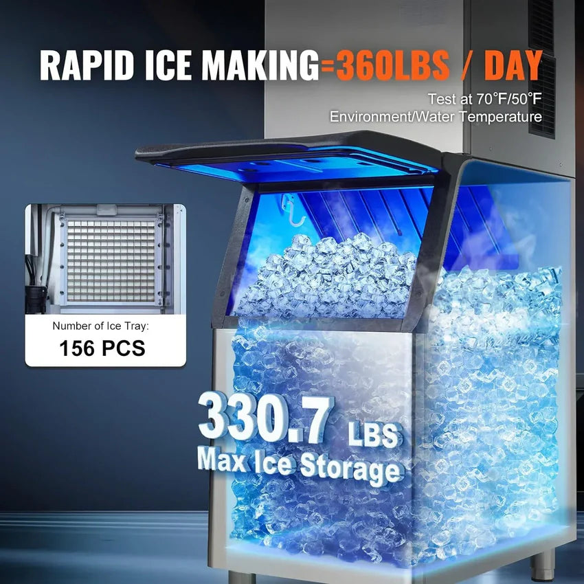 VEVOR Commercial Ice Maker. 360LBS/24H Ice Making Machine with 330.7LBS Large Storage Bin
