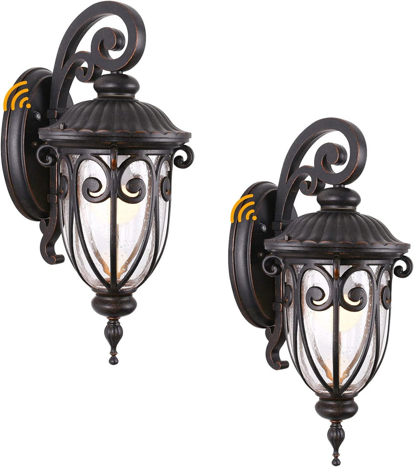 23 Large Outdoor Wall Light for Porch. 2 Pack Aluminium Exterior Wall Mount Lantern for House. Vintage Bronze Outside Wall Sconce with Clear Seeded Glass Shade for Garage