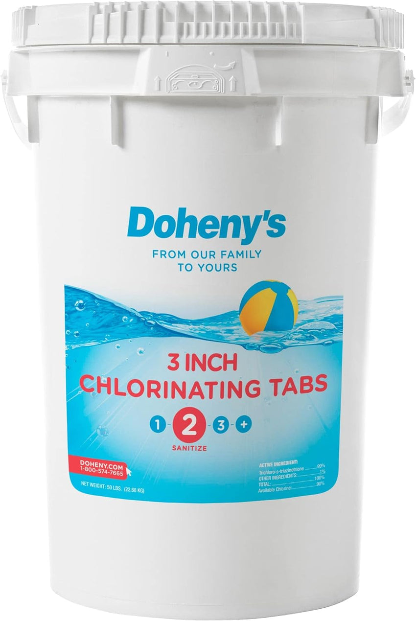 Doheny's 3 Inch Stabilized Chlorine Tablets | Pro-Grade Pool Sanitizer. Long Lasting. Slow Dissolving. 99% Pure Tri-Chlor. Individually Wrapped - 50lb