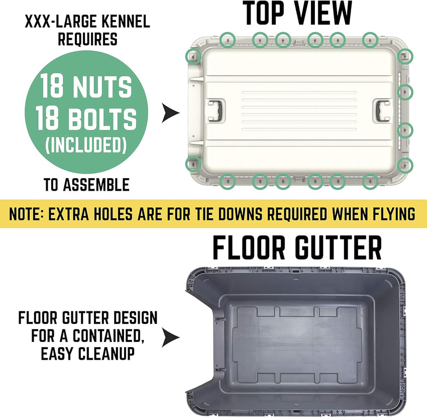 SportPet Designs Plastic Kennels Rolling Plastic Airline Approved Wire Door Travel Dog Crate. XXX-Large. Gray