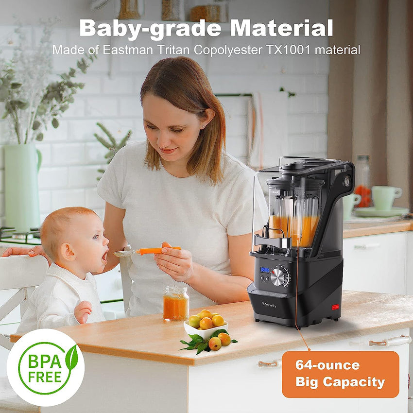 Kitchen Quiet Professional Blender: Vacuum Commercial Blender for Shakes and Smoothies - 56 Ounce Industrial Countertop Blender - 1500 Watt High Power Smoothie Blender with Guard. 29015 (Black)