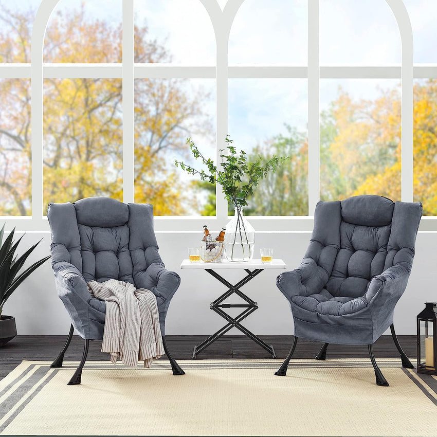 Living and More High Back Sofa Chair. Modern Fabric Lazy Chair. Accent Contemporary Lounge Chair. Cool Grey