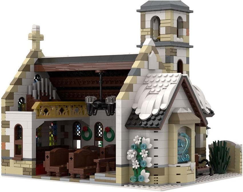 Christmas Country Church Building Kit. MOC-147549 Winter Modular Building Blocks Christmas House Building Block Building Toy (1769 Pieces)