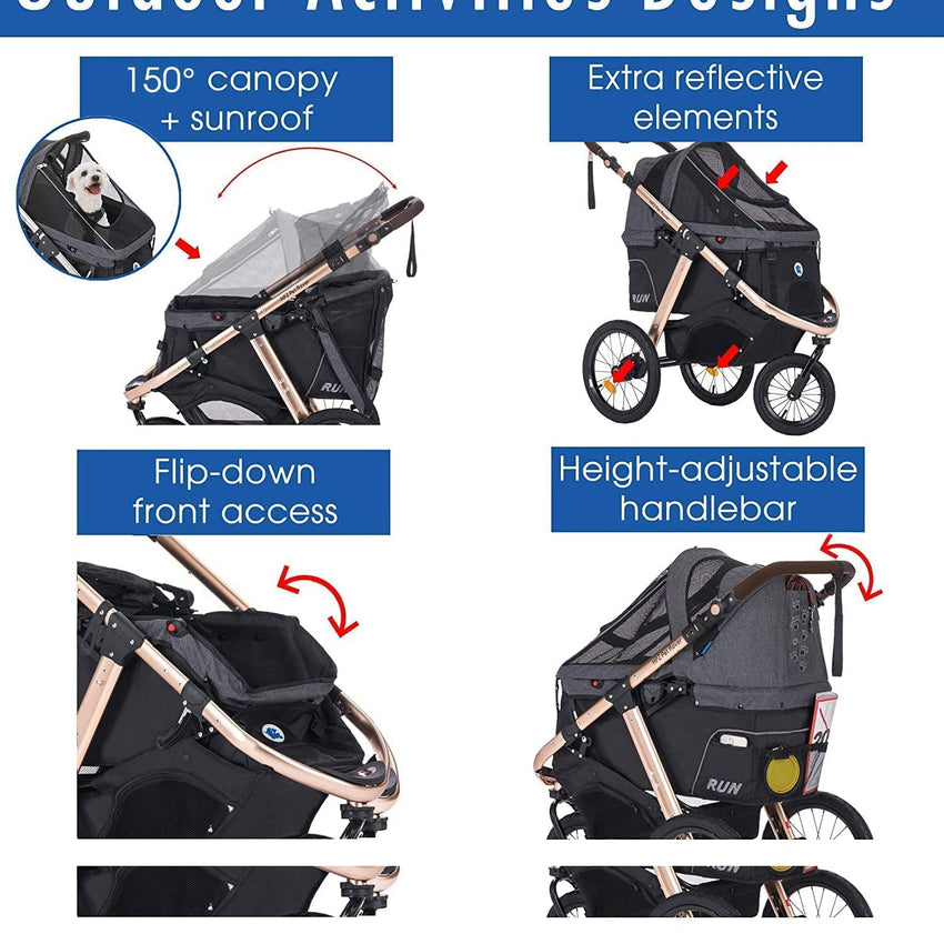 Jogging Sports Stroller with Comfort Rubber Wheels/Zipper-Less Entry/1-Hand Quick Fold/Aluminum Frame for Small/Medium Dogs. Cats and Pets (Green Camo)