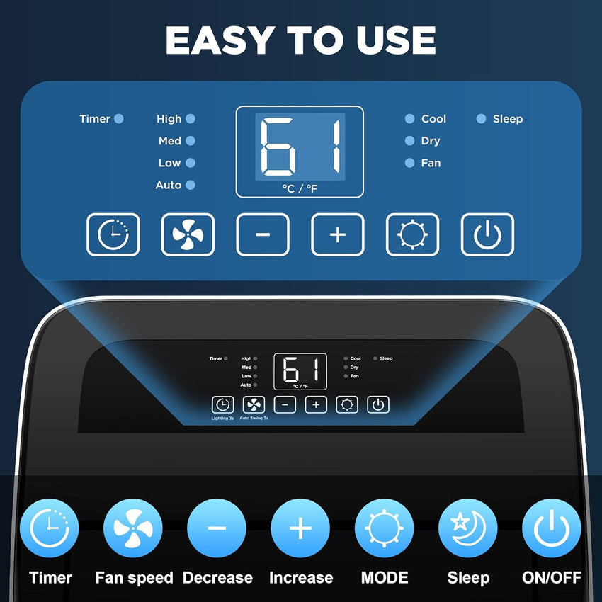 Portable Air Conditioners with Remote Control. 3-in-1 Free Standing Cooling AC Unit with Fan & Dehumidifier. Cools Room up to 700 sq.ft. Smart/Sleep Mode.3 Speed.Auto Swing.24H Timer